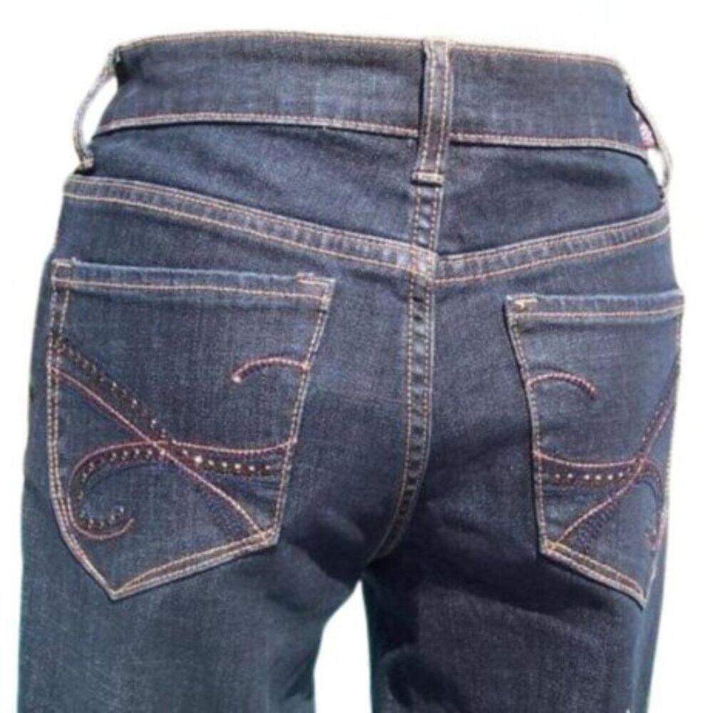 Cache Blue Denim Metallic Embroidery Embellished Jean Pant Crop Stretch $88 NWT